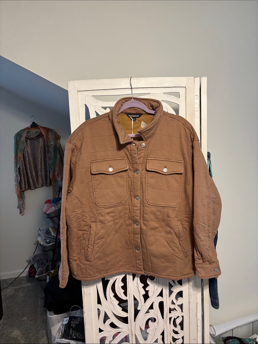 DAVI & DANI Men's Quilted Tan Button-Front Shirt Jacket